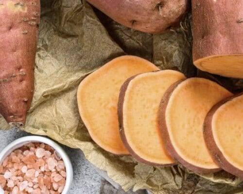 Sweet potatoes and salt on a welfare table.
